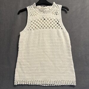 Etcetera Crochet Open Knit Sleeveless Top Size S Ivory Cottagecore Festival